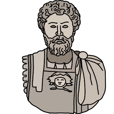 A mostly-greyscale bust of Marcus Aurelius.